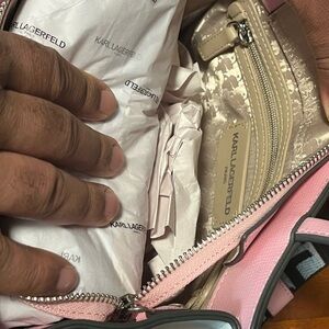 Karl Lagerfeld Pink and Beige Shoulder Bag